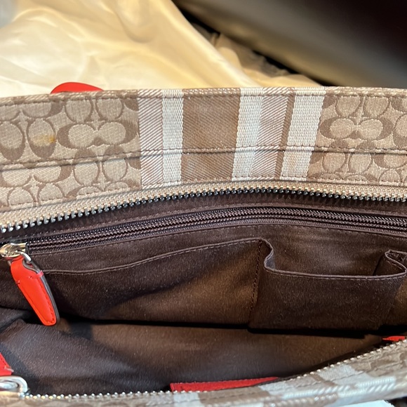 Vintage. Authentic. Leather and Canvas Orange Coach Satchel with Silver Details. - Picture 4 of 10